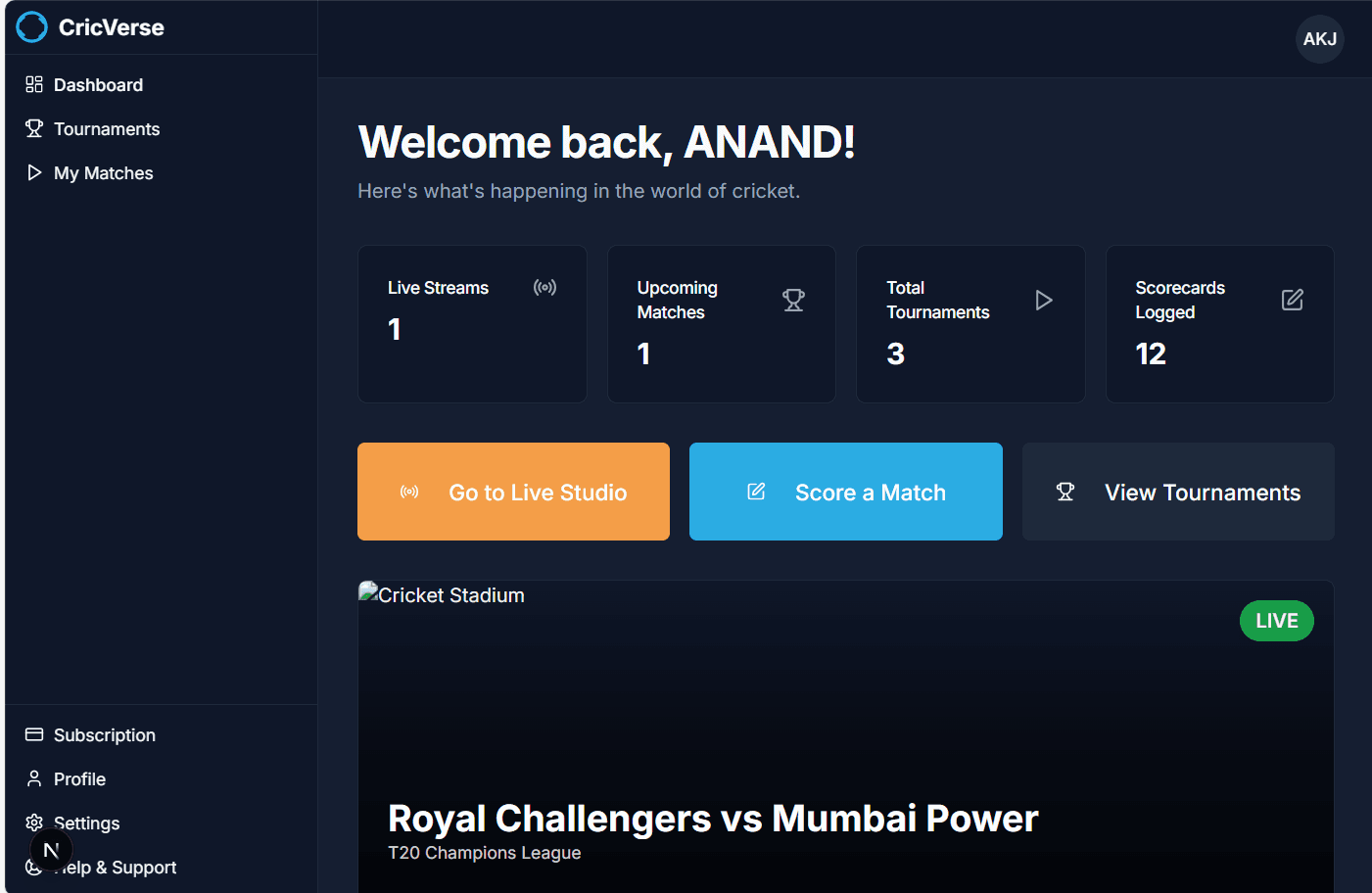 Cricket Streaming Platform Preview